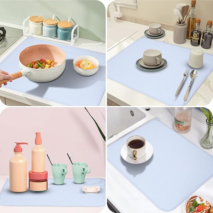 GeeRic 12 * 16 inch Microfiber Dish Drying Mat, Superb Absorbent Kitchen Dish Drying Pad, Reversible Drainboard for Countertop, Blue - Image 4