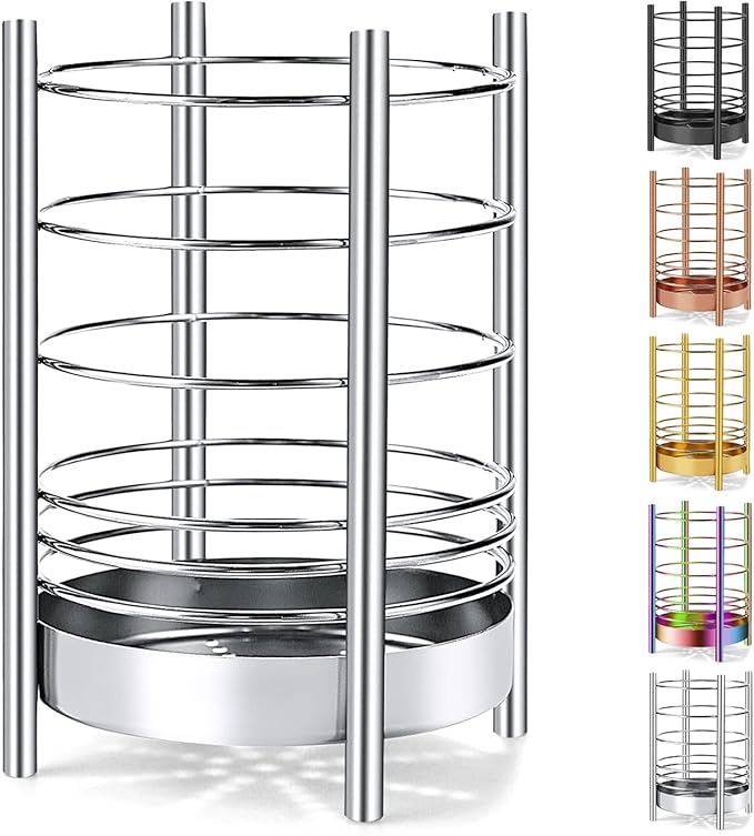 Kitchen Utensil Holder for Kitchen Counter, Stainless Steel Utensil Crocks, Utensil Storage Caddy Organizer, Cooking Utensil Holder, kitchen tools, Easy Cleaning (Silver/7.4''x5.2'') by HOMQUEN