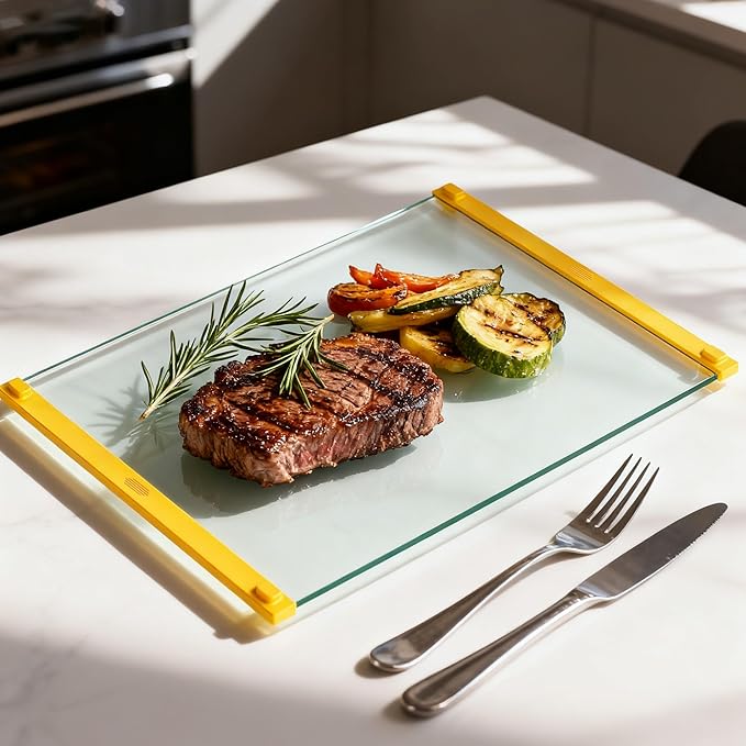 LANGBOHOS Small Glass Cutting Board(8x12 inch),Clear Tempered Glass Cutting board for Kitchen,Silicone Grip, Non-Slip, Heat-Resistant,Dishwasher Safe