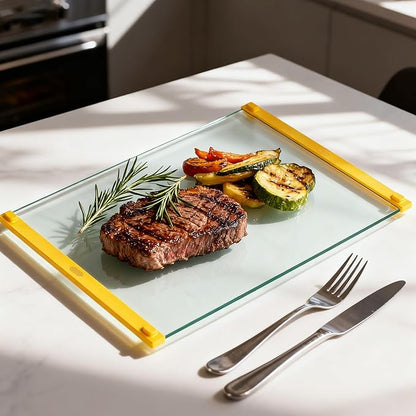 LANGBOHOS Small Glass Cutting Board(8x12 inch),Clear Tempered Glass Cutting board for Kitchen,Silicone Grip, Non-Slip, Heat-Resistant,Dishwasher Safe