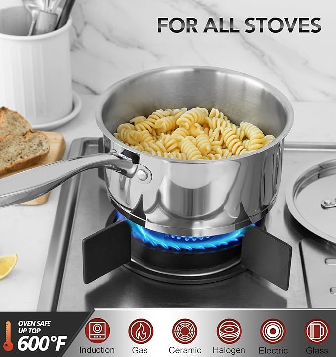 MICHELANGELO Stainless Steel Saucepan Set with Stainless Lids, Tri-Ply Bottom Sauce Pan with Lid, Sauce Pot Set 1QT & 2QT, Nonstick Saucepan, Dishwasher Safe - Image 6