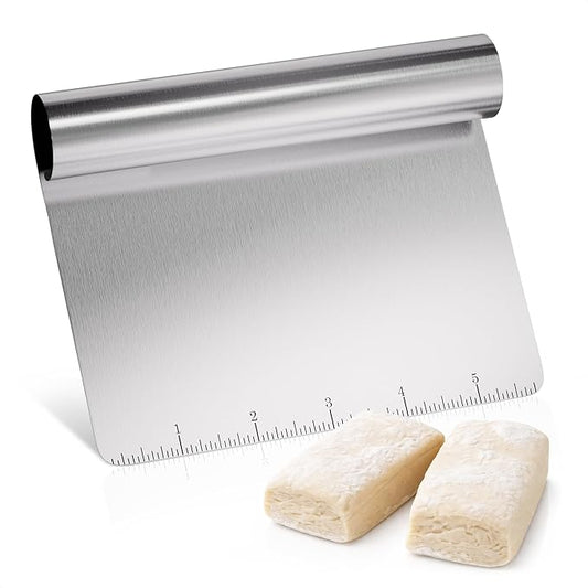 Bench Scraper Kitchen – Multipurpose Pastry Scraper Tool with Measurement Marks for Even Portions, Stainless Steel Build, Ergonomic Grip for Better Control – Pizza, Cookie & Bread Dough Cutter Tool by LIBERHAUS
