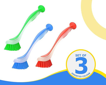 Zuvo Plastic Long Handled Scrubbing Suction Cup, Durable Bristles,Dish Washing Brush.Washing Up Kitchen Brush, Assorted Colour, 5 X 21 X 5 cm-Pack of 3 - Image 5