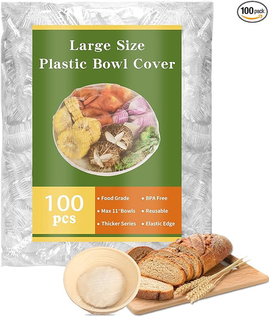 100 Bowl Covers Shower Caps for Sourdough Bread Proofing Large Elastic Reusable Plastic Wrap for Food Storage Baking Rising Meal-Prep Fermentation BPA-Free Keep Food Fresh by home