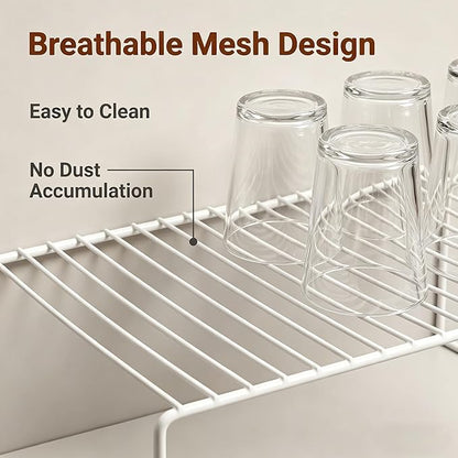 iPEGTOP Kitchen Cabinet Storage Shelf Rack, Set of 2 Large (15.7 x 9.4 Inch) Rustproof Metal Wire Shelves Spice Shelf Rack Cupboard Organizer for Pantries Countertops Utensils Organization, White