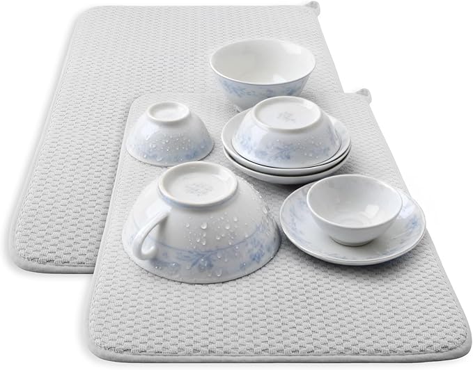 2-pack 24"x17" XL size microfiber dish drying mats for kitchen counter, kitchen sink. Super water-absorbing for multi-use house essentials bath mats, bath rugs, coffe mat, coffe station mat. (grey) - Image 2