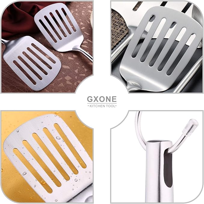 Stainless Steel Slotted Spatula,Cooking Utensil For Kitchen Use With Hollow Handle,Silver/14.9Inch - Image 4