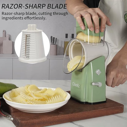 Upgrade Rotary Cheese Grater Shredder with Handle, Strong Suction Base, Multi-purpose Rotary Grater Slicer with 5 Interchangeable Blades for Ice, Vegetables, Fruit, Nuts with Blade Storage Box - Image 7