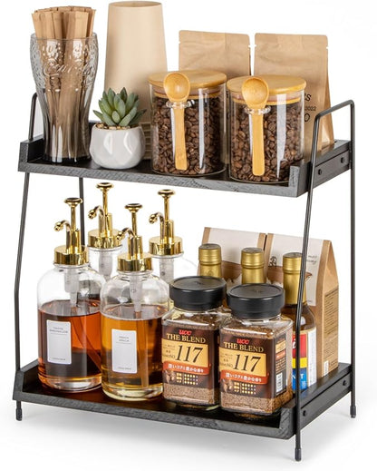 ANBOXIT 2-Tier Coffee Station Organizer, Wooden Kitchen Counter Shelf - Black by ANBOXIT