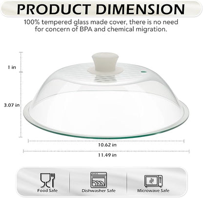 OEC Lighter Weight Tempered Glass Microwave Splatter Cover - 11.5 inch (Inner Diameter 10.6”) - Heat-Resistant -Durable Glass Lid with Vent, Silicone Knob, Dishwasher Safe, 100% Food Grade - BPA Free - Image 2