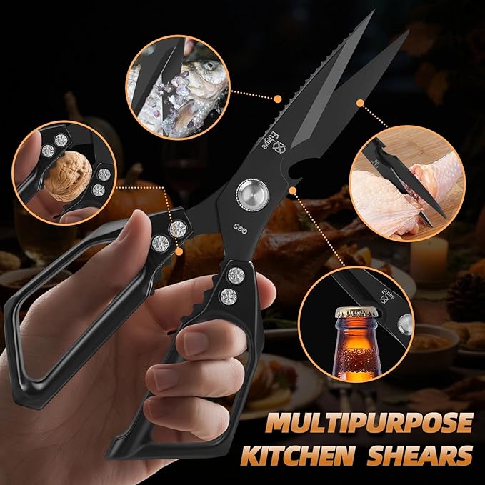 Kitchen Shears for Food - Professional Stainless Steel Japanese Kitchen Scissors for Chicken Bones, Fish, Turkey, Herbs, and Meat – Heavy Duty and Dishwasher Safe - Image 4