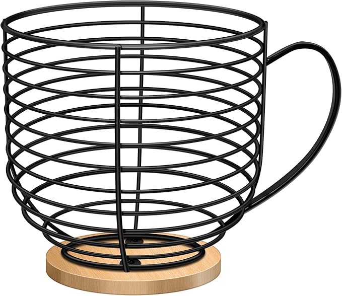 BYTEAIDREX Coffee Pod Holders for Counter - K Cup Holders for Counter - Coffee Pods Storage Organizer - Bar Accessories - Large Capacity Black Wire Kup Storage with Wooden Base. by BYTEAIDREX