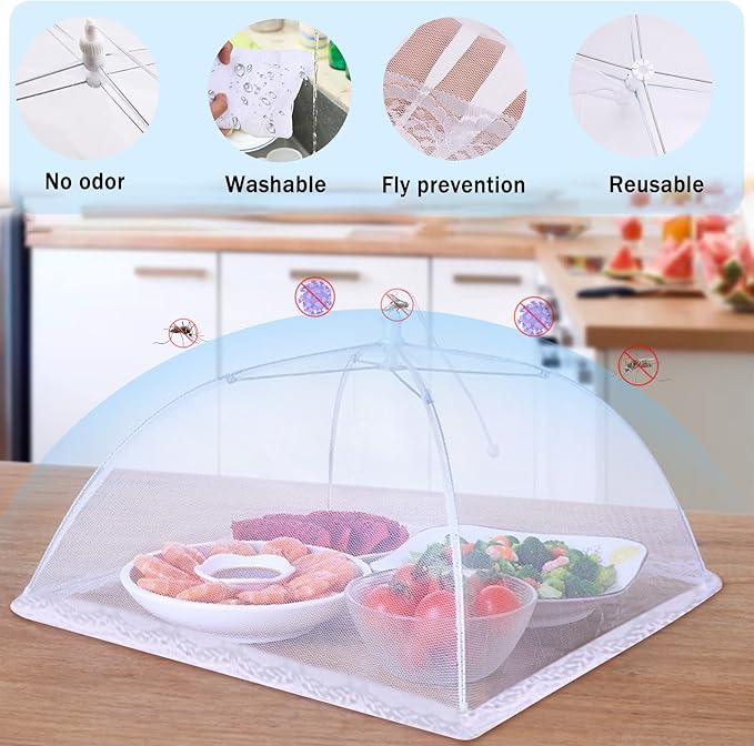 JULBEAR 4 Pcs Mesh Food Cover Tent Large and Tall Umbrella Food Screen Covers for Outside Pop-up Mesh Reusable Food Nets for Parties Picnics Outdoor BBQs Collapsible (2 Pcs 17"x17", 2 Pcs 14"x14") - Image 3