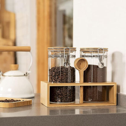 Yangbaga Ground Coffee Storage Container with Shelf, 2×45OZ Glass Coffee and Sugar Container Set, Coffee Canisters with Airtight Lids and Scoop, Food Storage Jars for Kitchen,Nuts,Tea,Sugar - Image 8