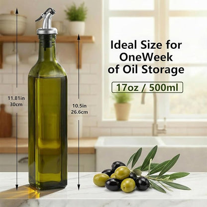 WERTIOO 4Pack Green Olive Oil Dispenser Bottle, 17 OZ Glass Oil Dispenser for Kitchen, 500ml Glass Bottles for Vinegar Oliveoil with Label and Funnel - Image 2