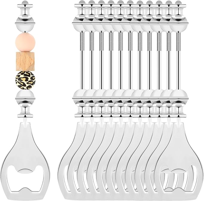 FoldTier 12 Pcs Beadable Beer Opener Reusable Bottle Opener Decorative for Bartenders DIY for Summer Birthday Wedding Christmas Party Favor (Silver)