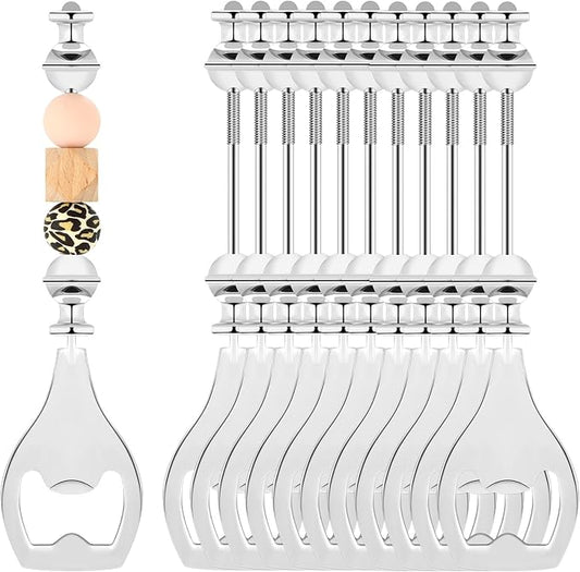 FoldTier 12 Pcs Beadable Beer Opener Reusable Bottle Opener Decorative for Bartenders DIY for Summer Birthday Wedding Christmas Party Favor (Silver)