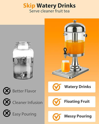 Beverage Dispenser with Stand,2 Gallon Drink Dispenser for Parties,Events,Buffet &Self-Serve,Dual Ice Tube Core Fruit Infuser,Leakproof Spigot,Clear PC Container,Stainless Steel Lid&Base - Image 6
