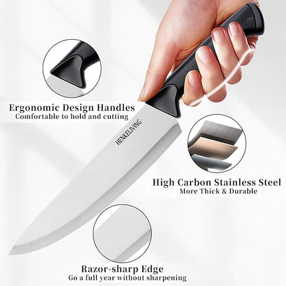 Knife Set, 6-Piece Kitchen Knife Set, German High Carbon Stainless Steel, Durable & Easy Clean Knife Block, Black - Image 3