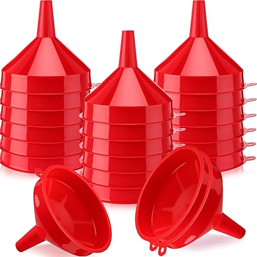 Honeydak 18 Pcs Plastic Funnels 4.7 Inch Wide Mouth Multi-Purpose Funnels with Long Reaching Spout for Filling Bottles Mason Jars Science Lab Use Funnel for Liquid (Red) by Honeydak
