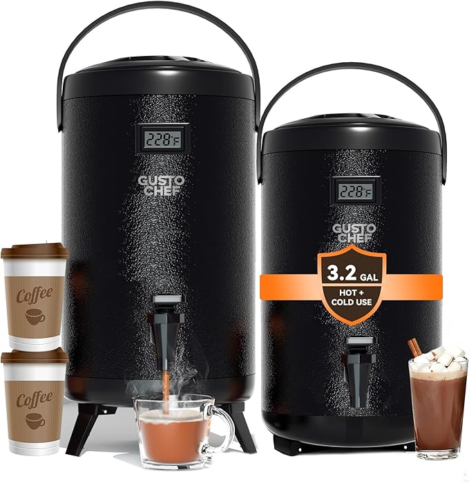 Insulated Beverage Dispenser 3 Gallon,Hot&Cold Drink Dispenser with Spigot,LCD Thermometer,Stainless Steel Triple-Layer Insulation,for Tea Coffee Milk Juice,Party Buffet(Black, 2 Pack) by Unknown