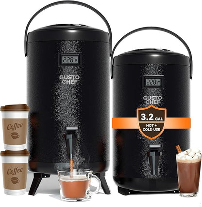 Insulated Beverage Dispenser 3 Gallon,Hot&Cold Drink Dispenser with Spigot,LCD Thermometer,Stainless Steel Triple-Layer Insulation,for Tea Coffee Milk Juice,Party Buffet(Black, 2 Pack) by Unknown
