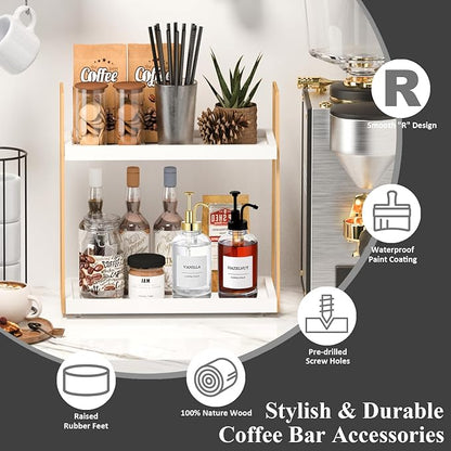 Coffee Bar Organizer for Countertop, Multifunctional Coffee Station Organizer for Accessories Storage, 2 Tier Wooden Shelf for Coffeebar, Countertop, Corner - Image 5