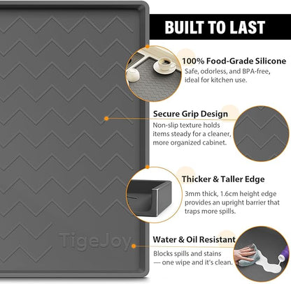 TigeJoy 37" x 22" Under Sink Mats for Kitchen Waterproof, Leak-Proof Silicone Mat Sink Protector and Cabinet Liner, Kitchen Essentials Organizer and Storage, Boot or Shoe Tray, Pet Feeding Mat