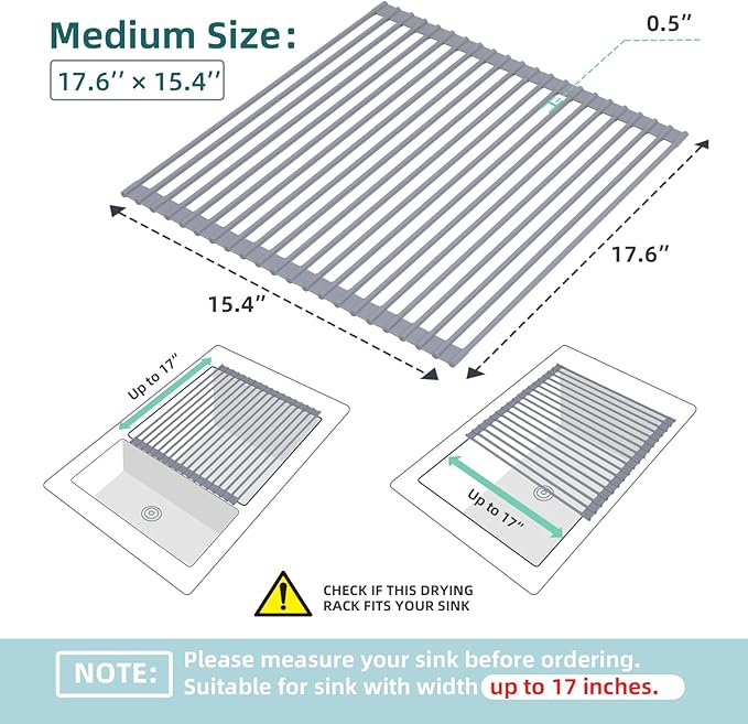 Ohuhu Over Sink Dish Drying Rack, Silicone Wrapped 17.6" W x 15.4" L Large Over The Sink Roll Up Dish Drainer - Foldable Sink Drying Rack Rolling Drain Mats Anti-Slip Multipurpose for Kitchen Counter - Image 9
