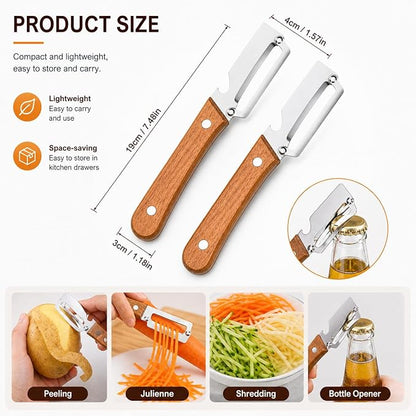 Peelers For Kitchen, Multifunctional Vegetable Peeler, with Wooden Handle and Bottle Opener, For Vegetables or Fruits that Need to Be Peeled - Image 6