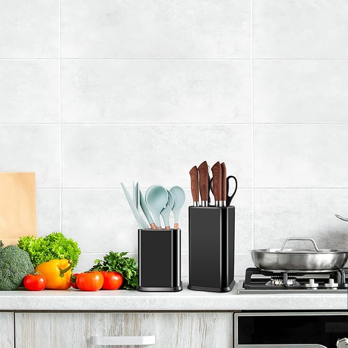 RedCall Stainless Steel Kitchen Utensil Holder for Countertop, Spoon Spatula Organizer,Modern Rectangular Large Cooking Utensil Caddy Counter,Utensil Crock (Stainless Steel Black) - Image 6