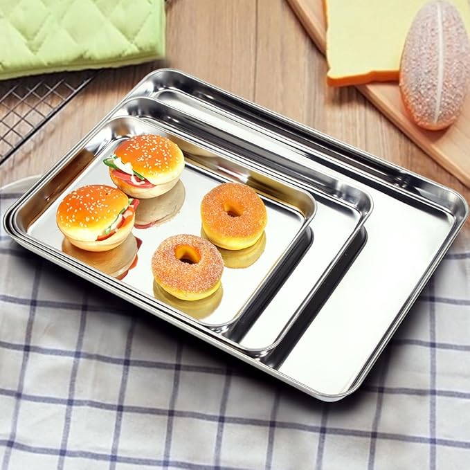 Baking Sheets Set of 2, Bastwe Stainless Steel Baking Pan Tray Cookie Sheet, Size 10 x 8 x 1 inch, Non Toxic & Healthy, Rust Free & Easy Clean - Image 7