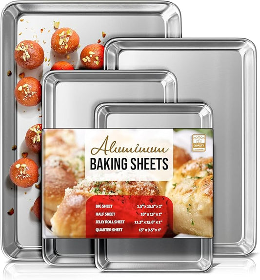 Eatex Aluminum Baking Sheet Set, 4 Pack Cookie Sheets, Warp & Rust Resistant, Nonstick by Eatex
