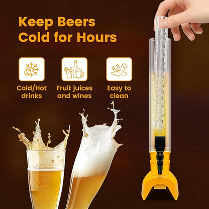 2 Pcs Beer Dispenser, 3L/100 Oz Mimosa Tower with Ice Tube for Bar Party, Tabletop Beer Dispenser for Beer, Liquor, Beverage (Yellow)