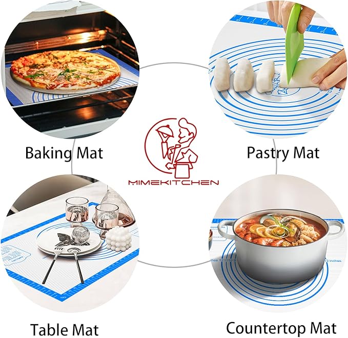 Silicone Pastry Mat for Baking, Pastry Dough Mat for Rolling, Kneading Mat, Silicone Baking Mat for Pizza Cookies Pie Crust Kitchen Counter Mat Placemat Oven Mat - Image 4