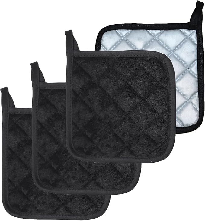 4 Pack Pot Holders for Kitchen Clearance Oven Potholders Sets for Kitchens Hot Pads for Kitchen Countertops Heat Resistant Black by Unknown