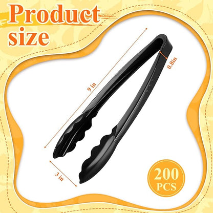 Tessco for you 200 Pcs Plastic Tongs for Serving Bulk, 9 Inch Plastic Disposable Serving Tongs, Heavy Duty Salad Tong for Kitchen, Buffet, BBQ, Events & Catering (Black) - Image 2