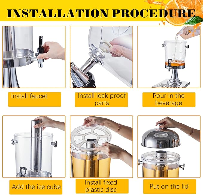 Gisafai 2 Pcs 2 Gallon Drink Dispensers for Parties, Beverage Dispenser with Stand, Stainless Steel Hot Cold Juice Dispenser with Centre Ice Core and Drip Trays for for Beer, Water Lemonade