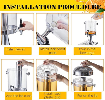 Gisafai 2 Pcs 2 Gallon Drink Dispensers for Parties, Beverage Dispenser with Stand, Stainless Steel Hot Cold Juice Dispenser with Centre Ice Core and Drip Trays for for Beer, Water Lemonade