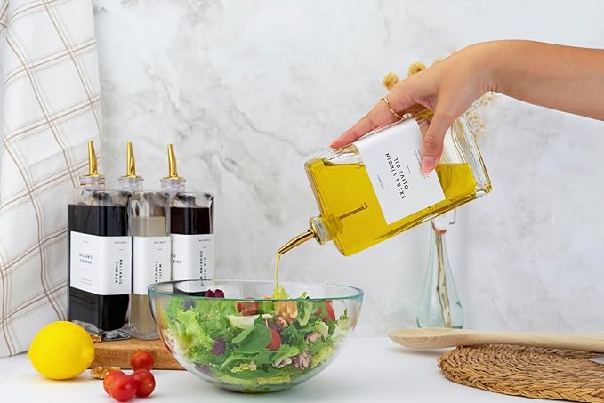 Molimoli Olive Oil Dispenser Bottle for Kitchen, Automatic Pourer, Glass Thin Bottle Dispenser for Kitchen, Olive Oil Cruet, | Set of 2 - Gold - Image 6