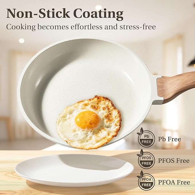 25 Pcs Pots and Pans Set, Nonstick & Non-Toxic Healthy Pots and Pans, Heat-Resistant Handles, Induction Cookware Sets with Frying Pans, White