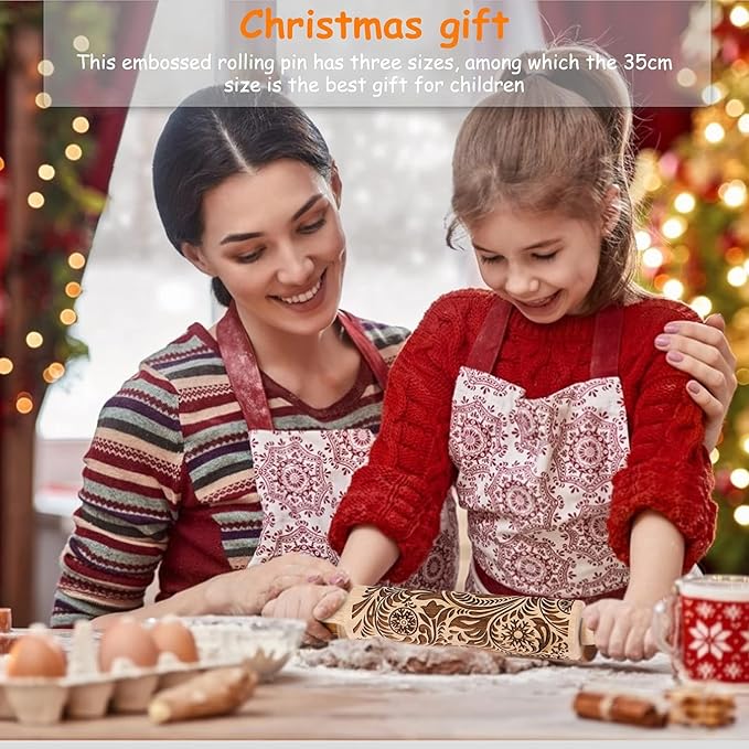 Embossed Wooden Rolling Pin for Baking,Evermarket Deep Engraved Embossing Rolling Pin with Christmas Snowflake Flower Design for Baking Embossed Cookies,Cute Kitchen Decor DIY Tool for Adults - Image 7