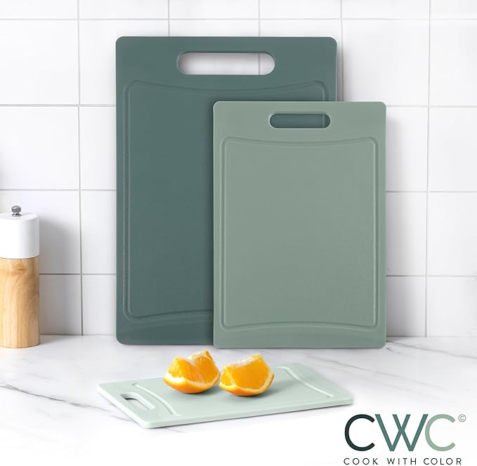 COOK WITH COLOR Non-Slip Cutting Board Set – Kitchen Essentials with Easy Grip Handle for Meat, Veggies, and Fruits, 3 Cutting Boards, Mint - Image 3