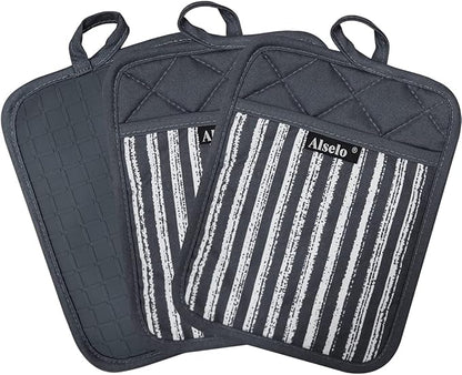 Alselo Silicone Pot Holders Set of 3 Heat Resistant & Non Slip Potholders, Professional Oven Hot Pads with Pockets Mitts for Kitchen Cooking Baking Barbecue - Image 8