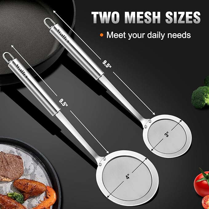 Walfos Fat Skimmer Spoon, 304 Stainless Steel Fat skimmer For Cooking, Fine Mesh Strainer, Food Strainer Fit For Separation Of The Floating Foam, Fat, Grease - Set of 2 Sise - Image 6
