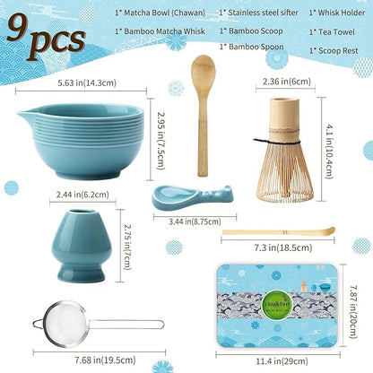 Clay&Fire Matcha Whisk Set, Ceramic Matcha Set, Matcha Bowl with Spout and Whisk, 9 pcs Matcha Tea Kit for Matcha Lovers, Ideal Gift Christmas, Birthday (Blue) - Image 6