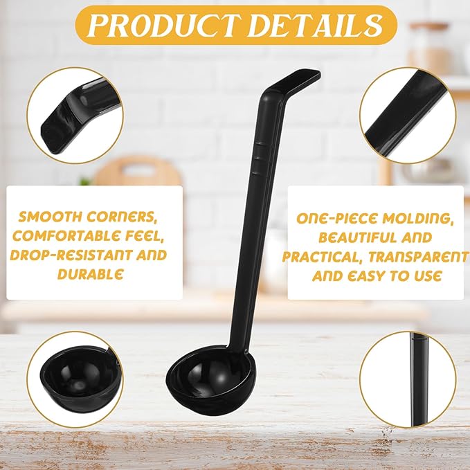 Tioncy 6 Pcs 1 Oz Small Ladle for Serving Sauce 8.07 Inches Plastic Mini Ladles Long Handle Spoon for Serving Sauce, Soup, Dressing, Punch Bowl, Toppings, Gravy, Cocktail, Fruit Juices(Black)