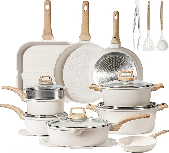 CAROTE Pots and Pans Set Nonstick, Cookware Set Induction Kitchen Cooking Set 26cs w/Frying Pans & Saucepans& Grill Pan by CAROTE