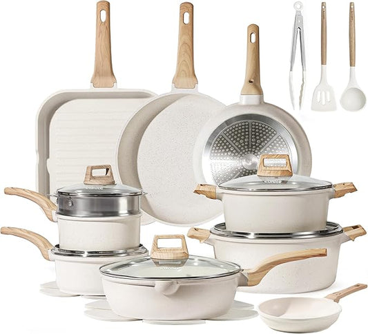 CAROTE Pots and Pans Set Nonstick, Cookware Set Induction Kitchen Cooking Set 26cs w/Frying Pans & Saucepans& Grill Pan by CAROTE