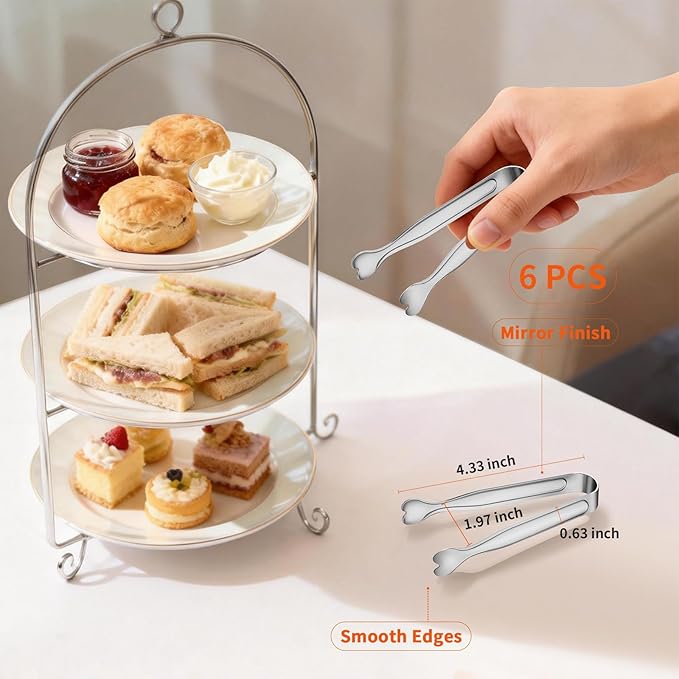 6 Pcs Mini Serving Tongs, 4.3 Inch Heart-Shaped Small Ice Tongs, Food Grade Stainless Steel Silver Tongs for Sugar Cube, Appetizers, Dessert, Tea Party, Home Kitchen, Coffee Bars, Dishwasher Safe - Image 4